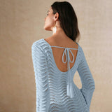 Alessia | Women's Sheer Knit Maxi Dress with Plunging Neckline