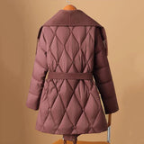 Juliette | Women's Mid-Length Duck Down Coat with Wool Fringe Lapel and Belted Waist
