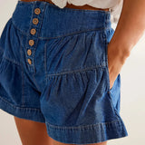 Francesca | Women's Shorts with Button Waist and Ruched Panels