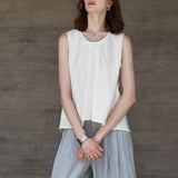 Clara | Women Top With Linen Pleated Neckline