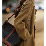 Rowan | Women's Wool Blend Long Overcoat with Polo Collar and Oversized Pockets
