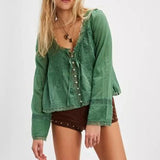 Madeline | Women Blouse With Lace Inset Tie Front