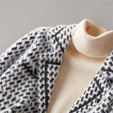 Vionne | Women's Cropped Houndstooth Knit Jacket with Double-Breasted Buttons