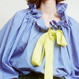 Bellarine | Women Blouse With Ruffled Collar Bow Tie