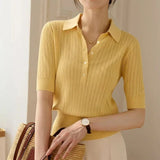 Amy | Women Polo Top with Breathable Stretch Fabric and Button-Collar