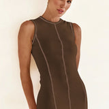 Mireya | Women's Ribbed Knit Maxi Dress with Contrast Seam Detail