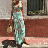 Riviera | Women's Printed Maxi Dress with Deep V-Neck and Split Hem