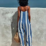 Greta | Women's Wide Leg Halter Jumpsuit with Stripe Print