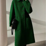 Rowan | Women's Wool Blend Long Overcoat with Polo Collar and Oversized Pockets