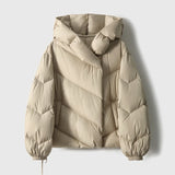 Reagan | Women's Cropped Hooded Duck Down Puffer Jacket with Chevron Quilting