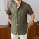 Isidore | Men's Cotton Linen Stand Collar Shirt