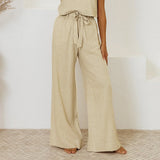 Calla | Women's Pants with Ruffled Waistband and Tie Belt