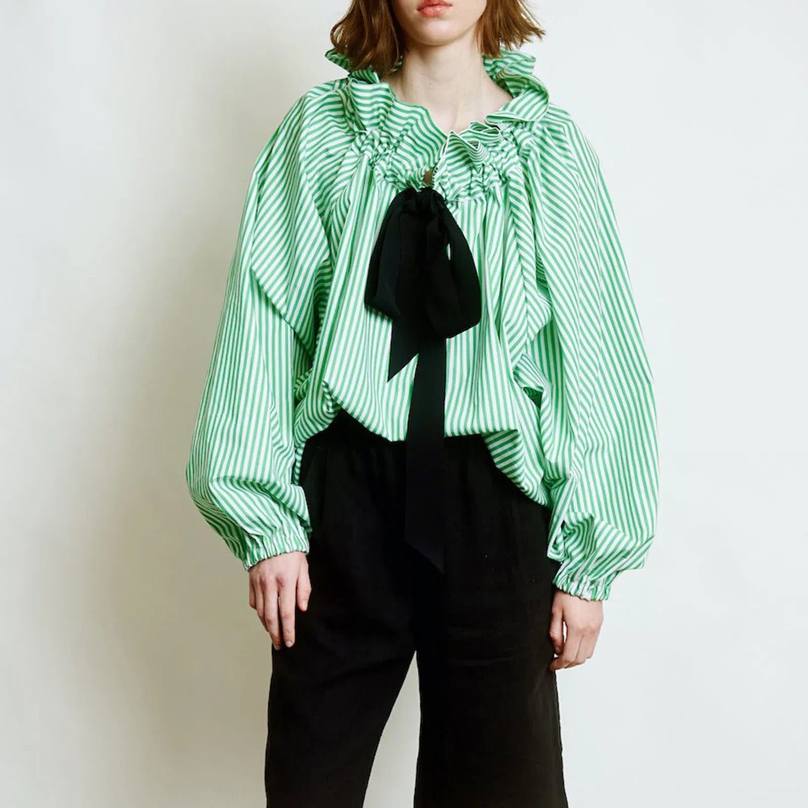 Bellarine | Women Blouse With Ruffled Collar Bow Tie