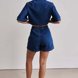 Rowan | Women's Denim Two Piece Set Cargo Shorts