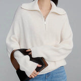 Skylar | Women's Cotton Pullover with Wide Collar and Chest Zipper Detail