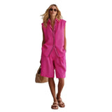 Adeline | Women's Linen Two Piece Set Button Shorts