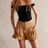 Francesca | Women's Shorts with Button Waist and Ruched Panels