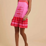 Zaria | Women's Floral Flared Mini Dress in Cotton Linen Blend