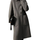 Rowan | Women's Wool Blend Long Overcoat with Polo Collar and Oversized Pockets