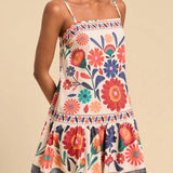 Zaria | Women's Floral Flared Mini Dress in Cotton Linen Blend