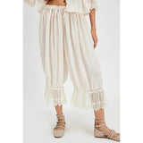 Eve | Women's Wide Leg Cotton Pants with Lace Cuffs