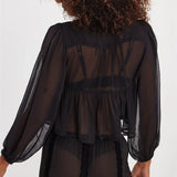Aria | Women Blouse With Smocked Ribbon Tie