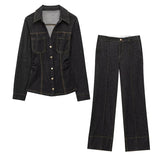 Brynn | Women's Denim Jacket Wide-Leg Pants Set
