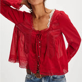 Madeline | Women Blouse With Lace Inset Tie Front