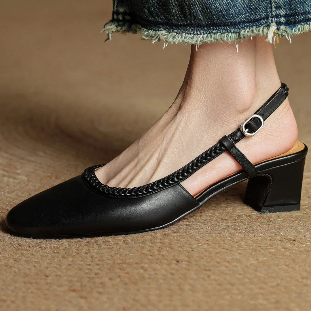 Seraphina | Women's Leather Slingback Heeled Sandals Round Toe