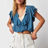 Hartley | Women Top With Cotton Gauze Ruffle Placket