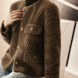 Leonora | Women's Short Velvet-Texture Coat with Gold Button Detail