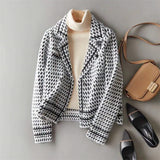 Vionne | Women's Cropped Houndstooth Knit Jacket with Double-Breasted Buttons