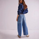 Isla | Women's Cropped Wide Leg Denim Pants with Drawstring Waist