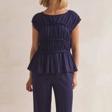 Elodie | Women Top With Ruched Bodice Peplum Hem