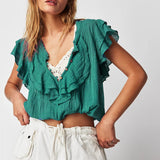 Hartley | Women Top With Cotton Gauze Ruffle Placket