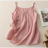 Audrey | Women's Lace Up Cotton Linen Camisole Tank Top