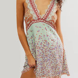 Sienna | Women's Floral Lace Trim Deep V Mini Dress