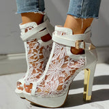 Elviera | Women's Lace Heels - Buckle Closure - Stiletto