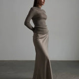 Seraphine | Women's Satin Maxi Skirt with Fishtail Hem