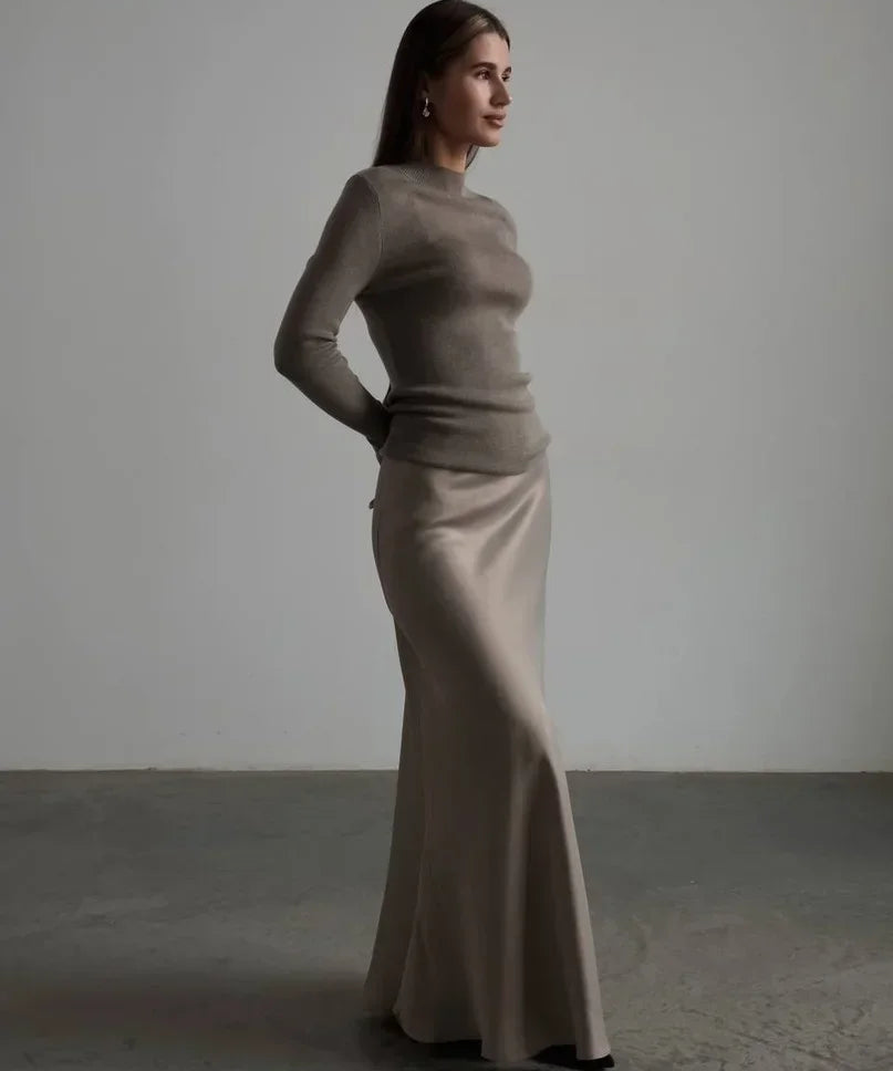 Seraphine | Women's Satin Maxi Skirt with Fishtail Hem