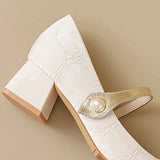 Bellore | Women's Mary Janes with Pearl-Accent and Metallic Strap
