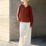 Nova | Women Shirt With Ramie Blend V Neck