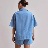 Rowan | Women's Denim Two Piece Set Cargo Shorts