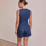 Reagan | Women's Denim Set with Vest and Wide Shorts