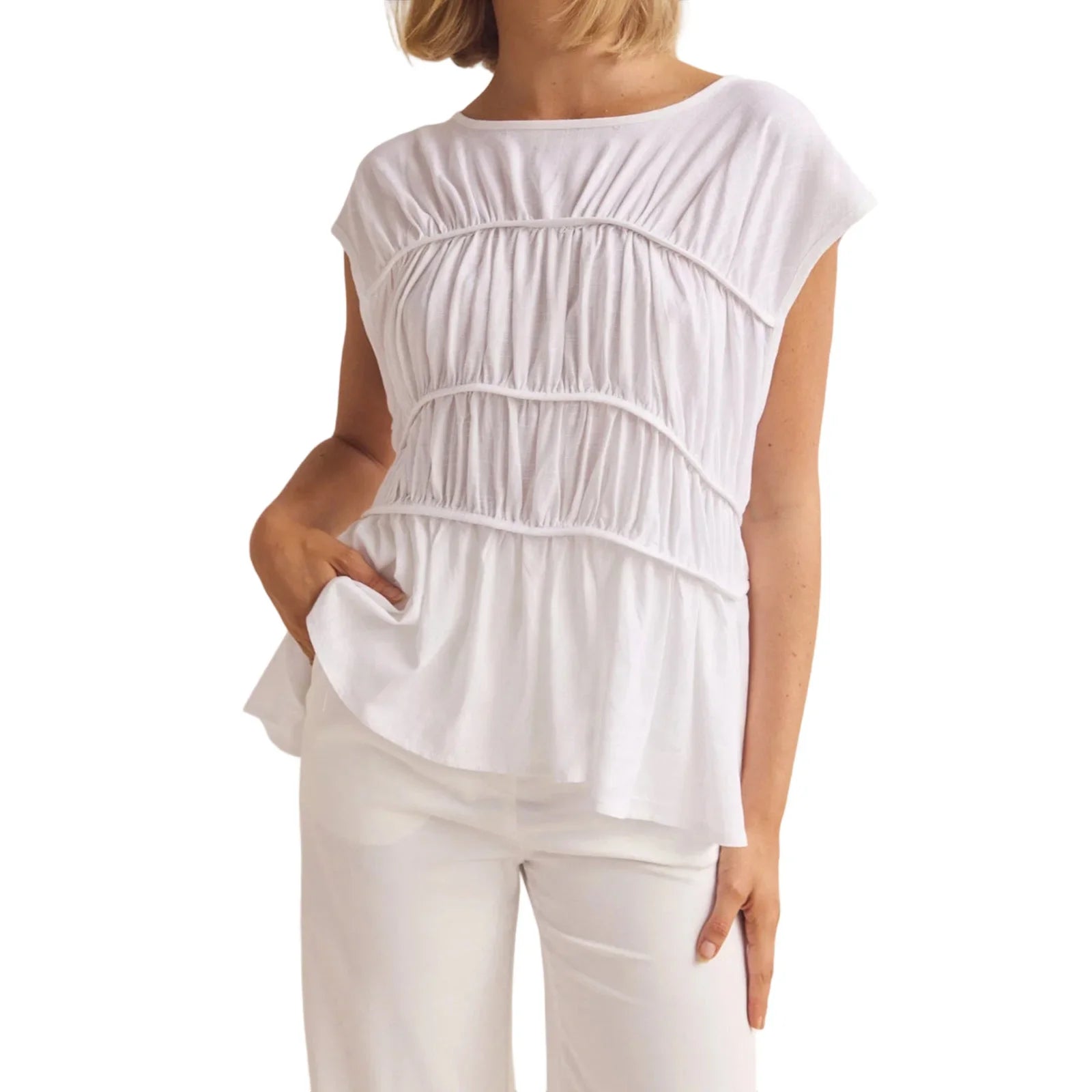 Elodie | Women Top With Ruched Bodice Peplum Hem