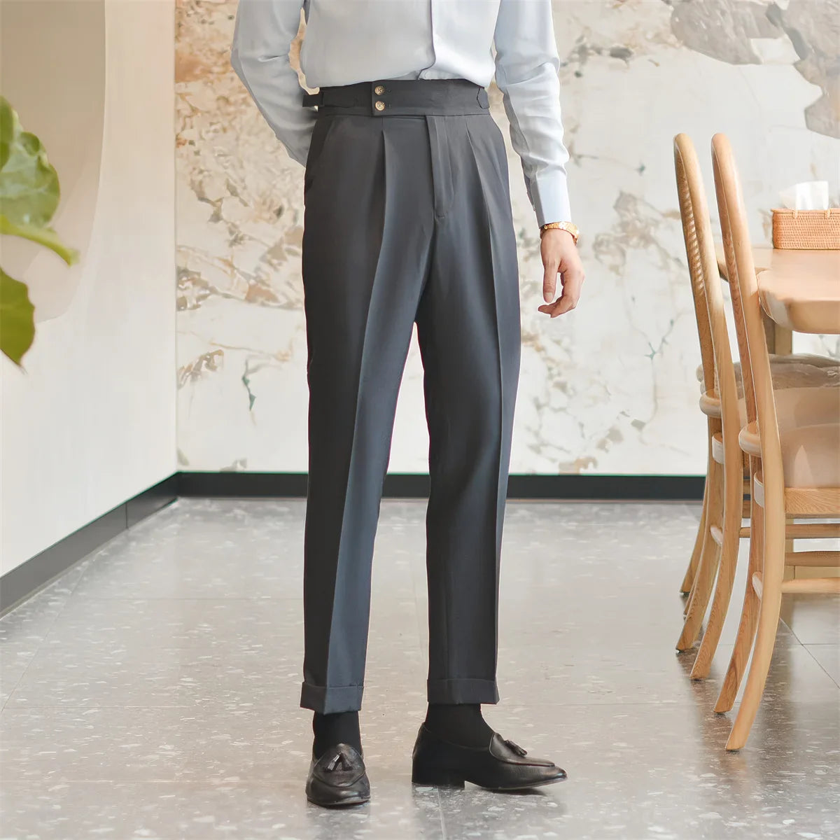 James | Men's Trousers with Pleated Front and Elastic Waistband