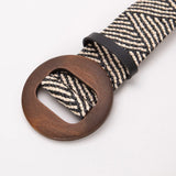 Calla | Women Belt with Woven Straw and Wood Buckle