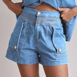 Rowan | Women's Denim Two Piece Set Cargo Shorts
