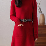 Edith | Women's Wool Cashmere Knit Dress with Half-Turtleneck and Pockets