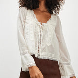 Madeline | Women Blouse With Lace Inset Tie Front